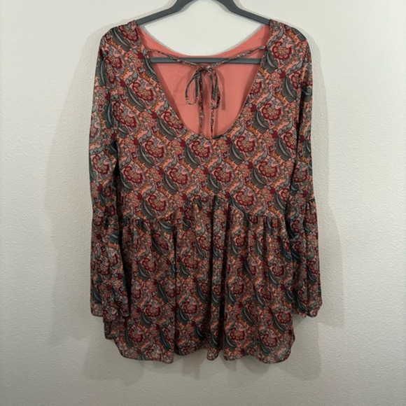 Buddy Love Short Mini Dress Sz S Long Sleeve Floral Romantic Open Back Spring - Picture 4 of 8